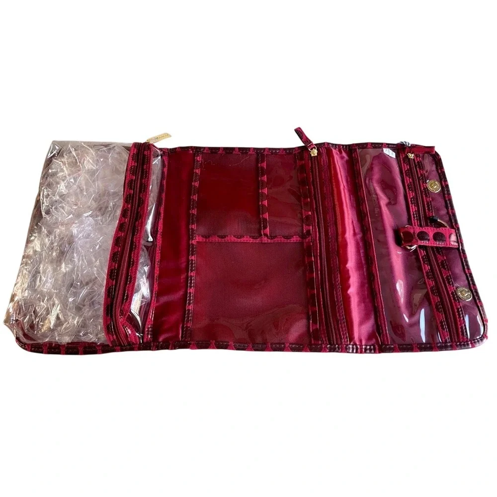 Tartan Twine Red Polka Dot Travel Jewelry Organizer Roll Bag Clutch Pouch NEW‎